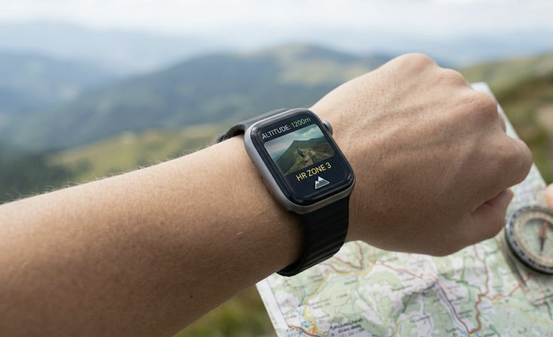 PulseTrack One on wrist during hike